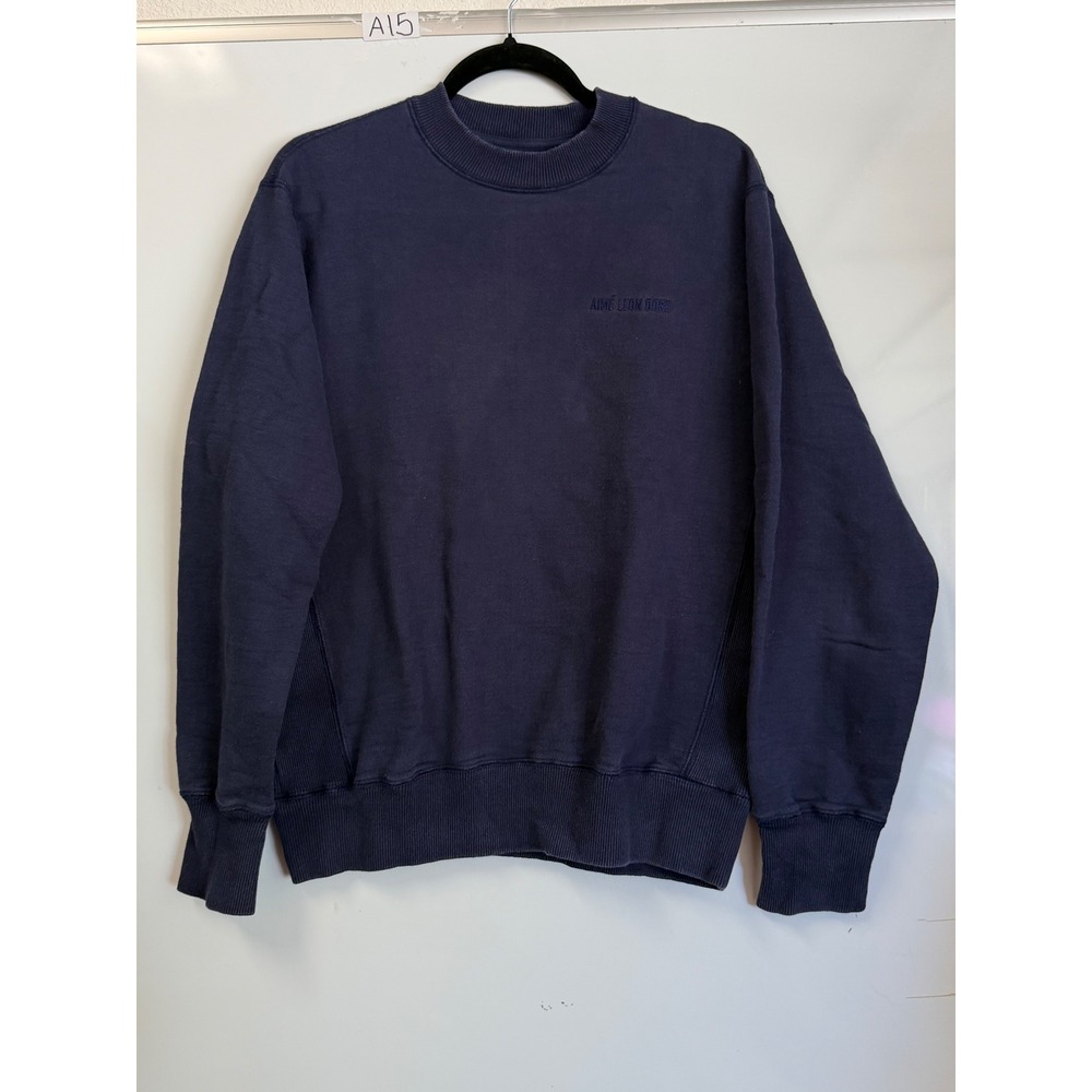 Aime Leon Dore Navy Blue Embroidered Logo Crewneck Sweatshirt Mens Medium